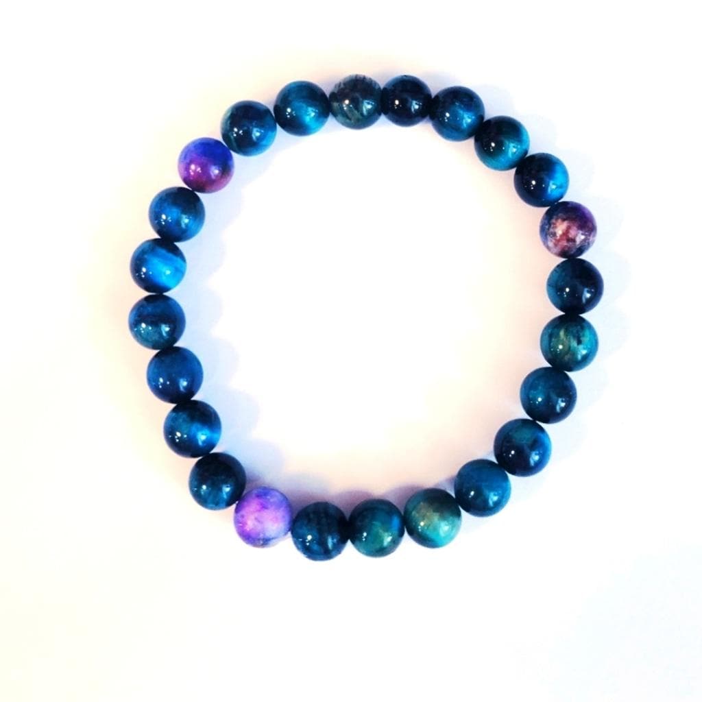 Hand Crafted Glitter Tiger's Eye Beaded Bracelet 7.25"