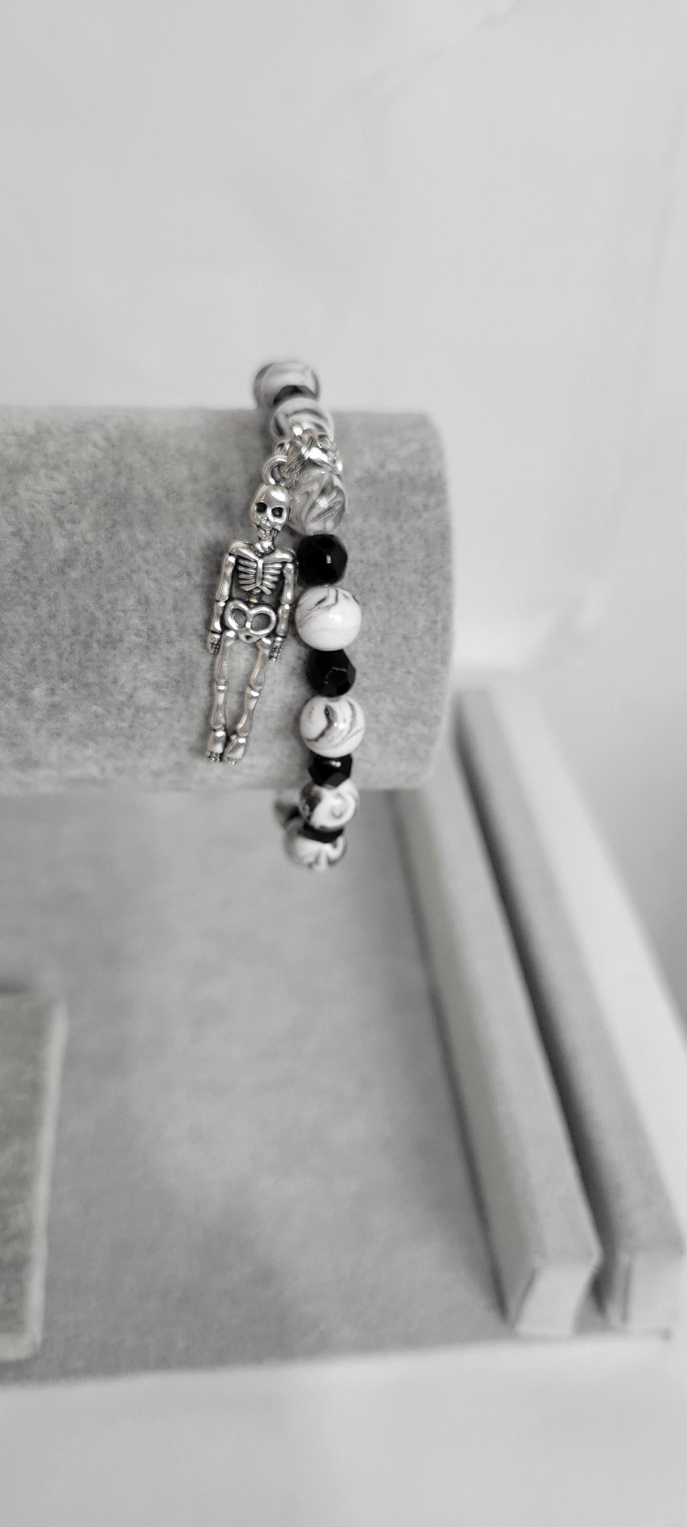 Halloween skeleton unicorn charm glass beaded bracelet