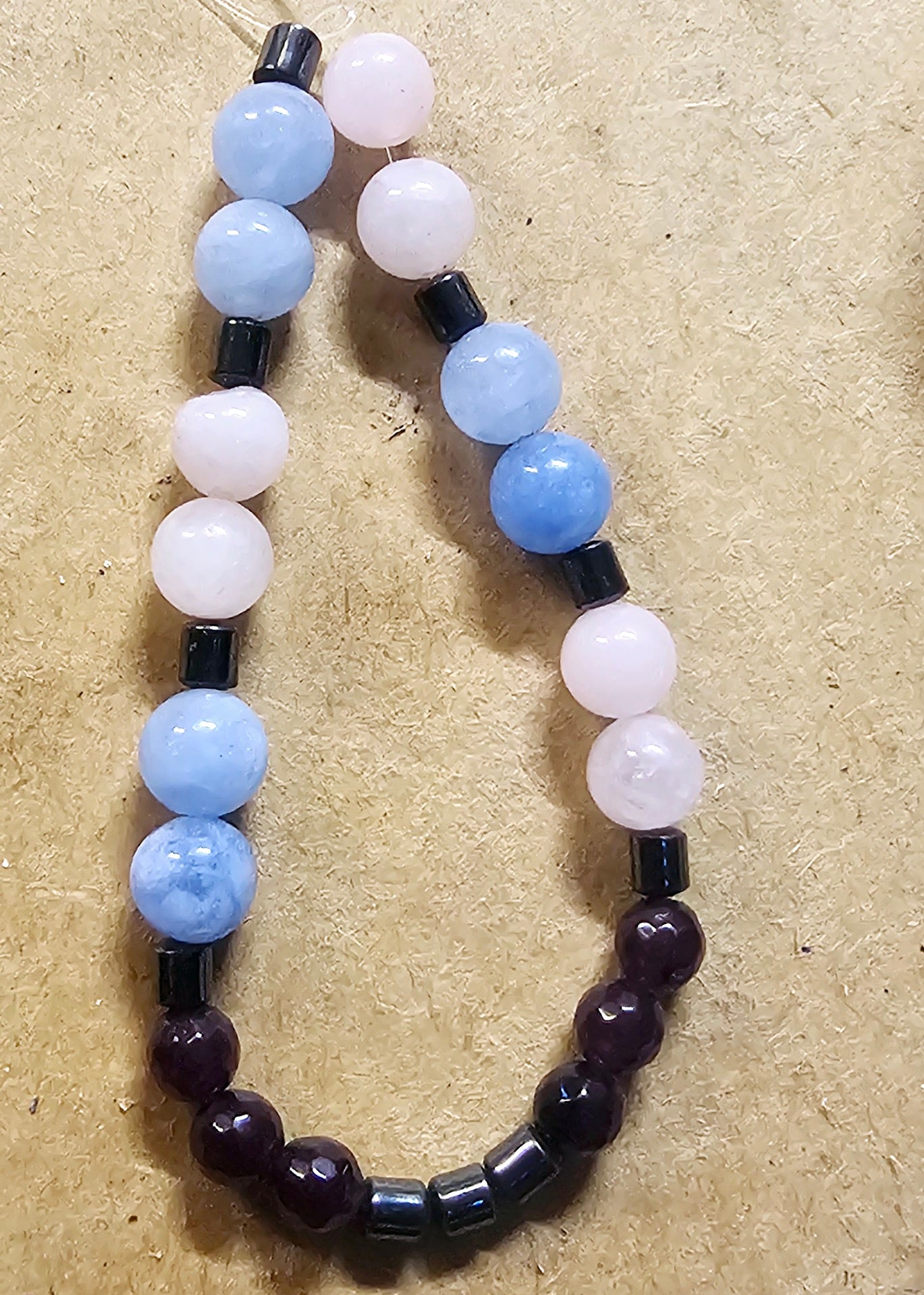 Healing heart & body gemstone beaded bracelet- Aquamarine, Rose quartz, Hematite