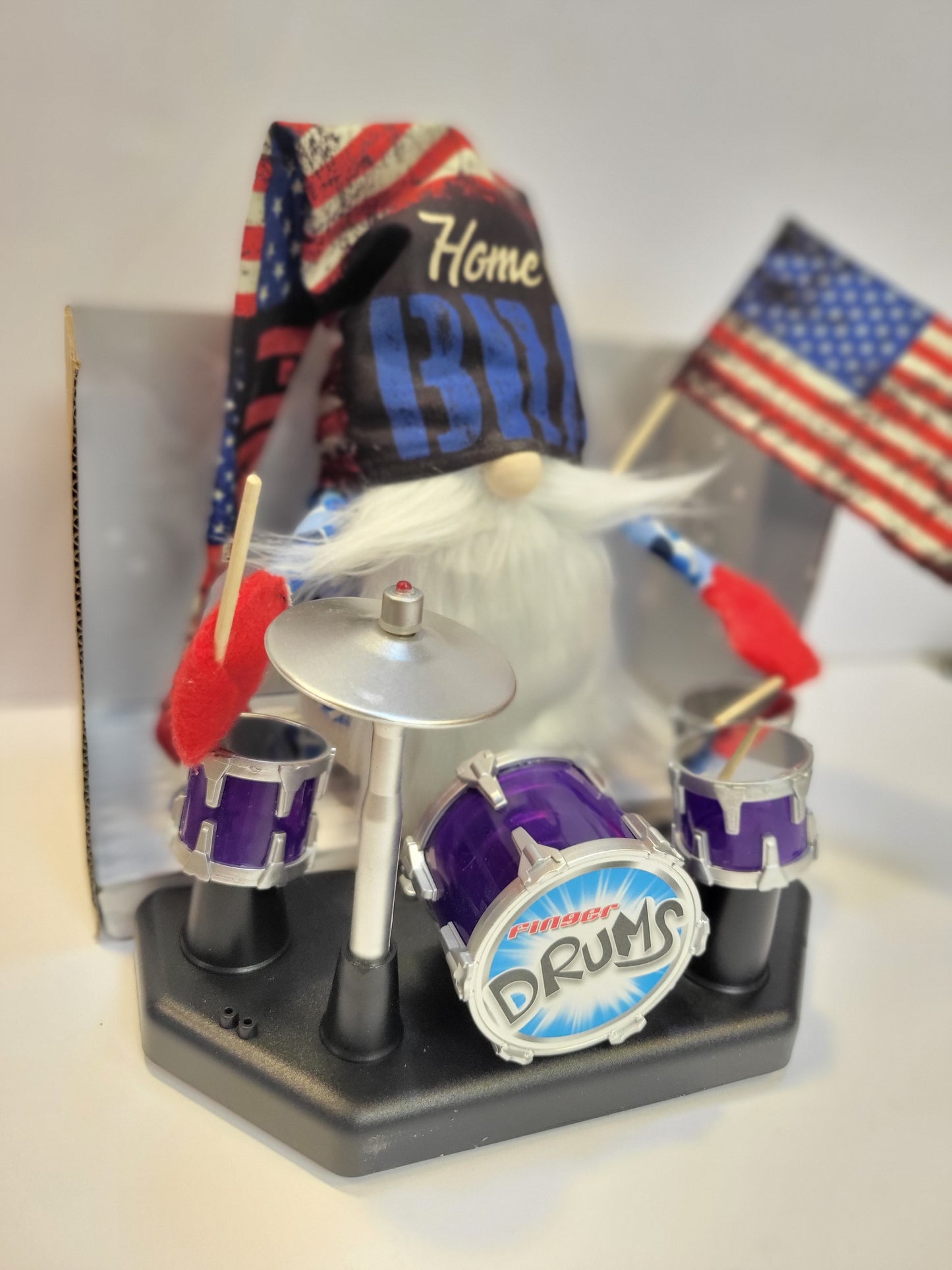 War Veteran Gnome Drummer Playing Mini Drums Musician Band Home Decor