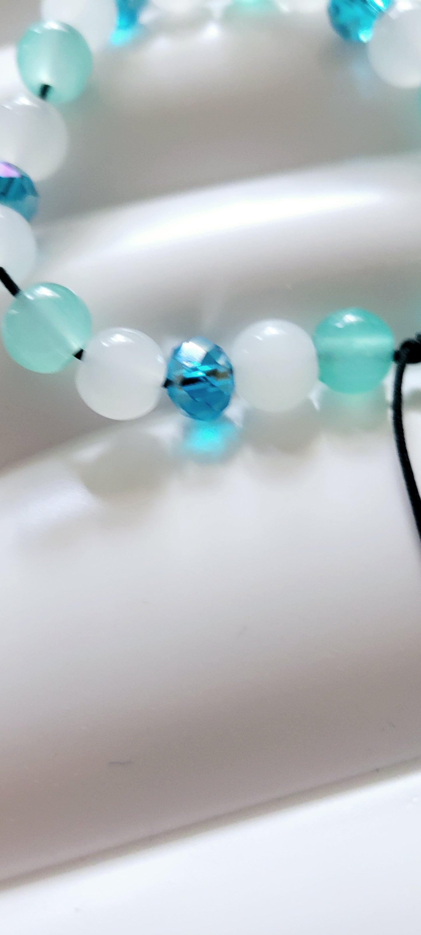 Aqua White Adjustable Beaded Bracelet