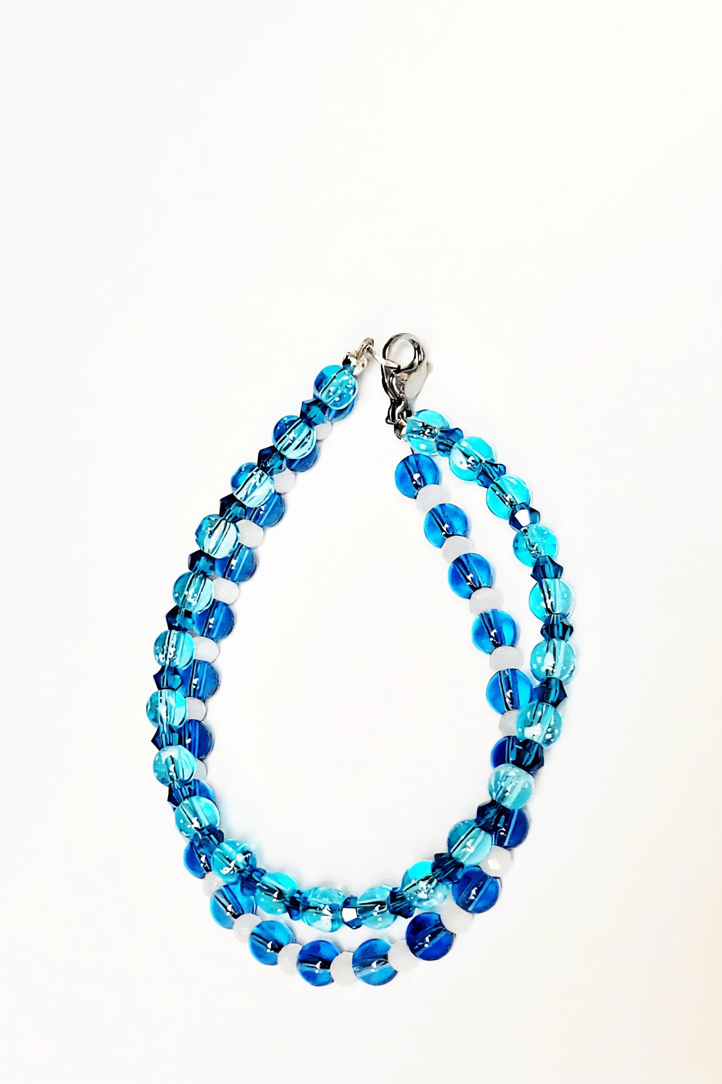 Blue Glass & Faceted AB Bicone beaded double stranded bracelet 6"