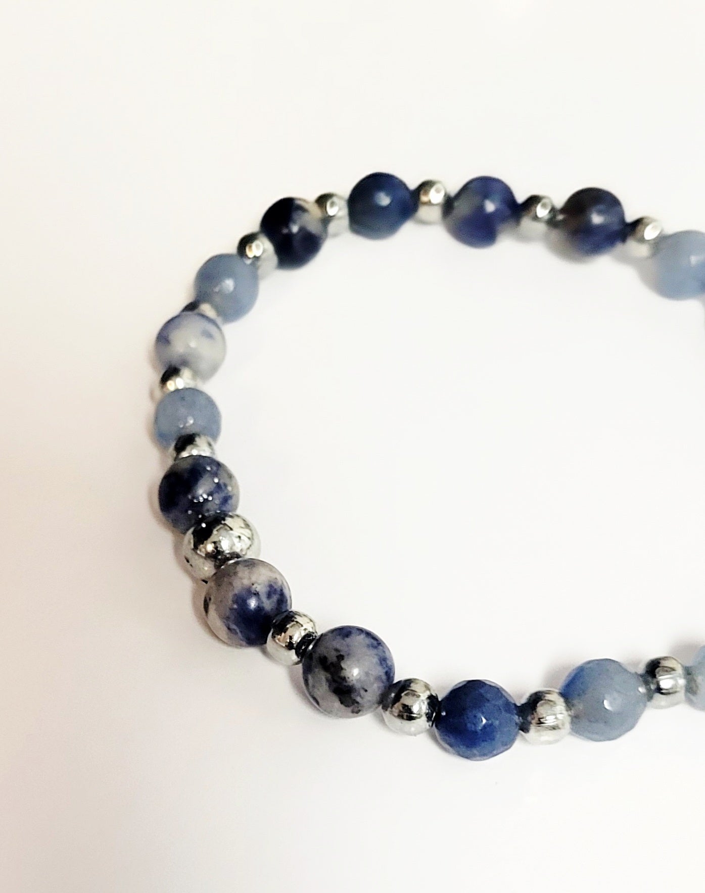 Beaded Bracelet- Sodalite Natural Gemstone 6mm dainty 7"