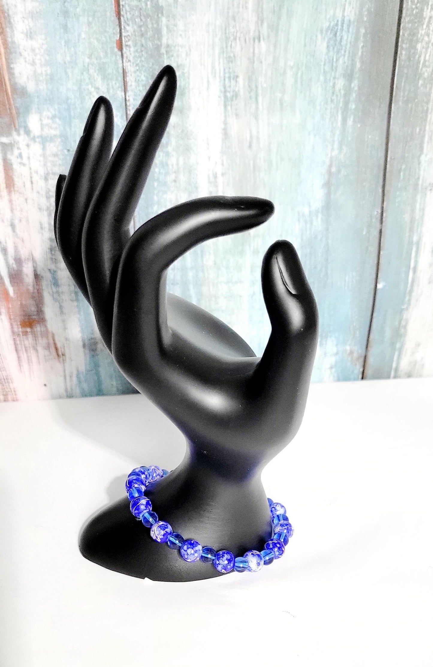 Blue Beaded Bracelet: Acrylic & Translucent Glass