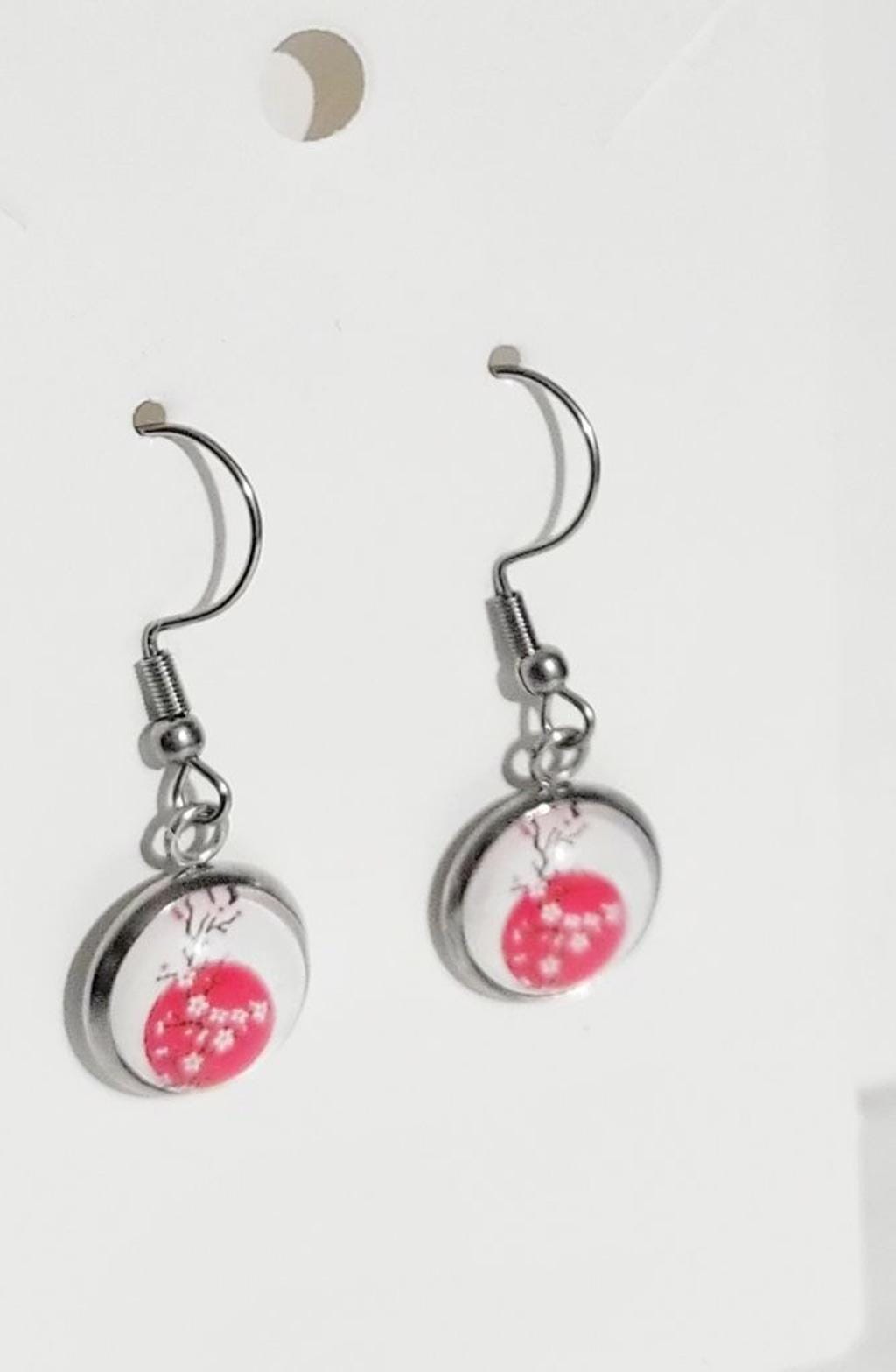 Artisan made cherry blossom dangle drop earrings