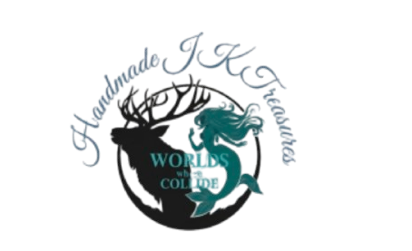 Handmade JK Treasures elk and mermaid Where Worlds Collide logo

