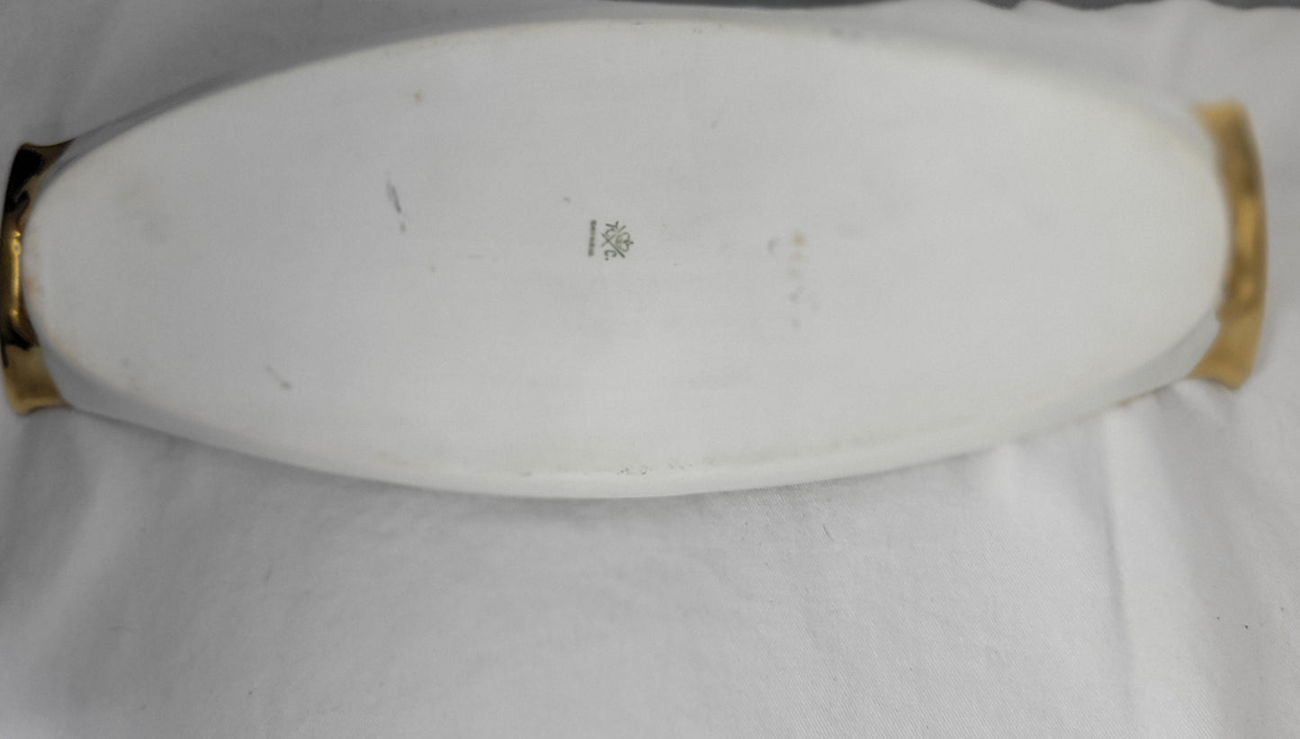 Antique RC Bavaria Germany handpainted porcelain green and gold serving tray