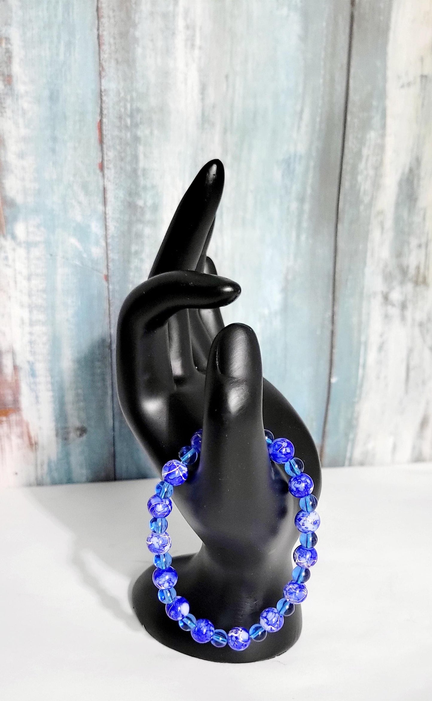 Blue Beaded Bracelet: Acrylic & Translucent Glass