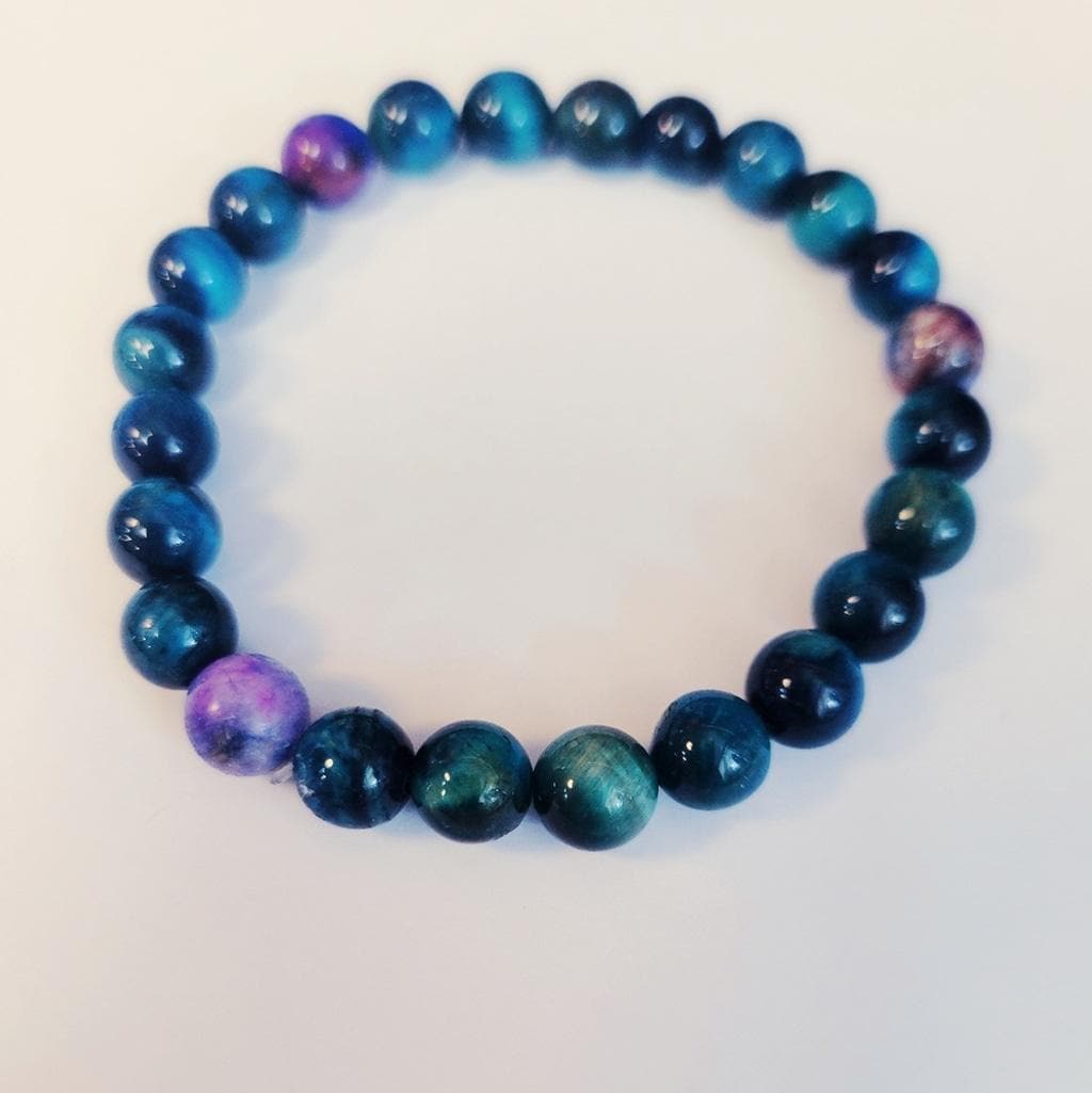 Hand Crafted Glitter Tiger's Eye Beaded Bracelet 7.25"
