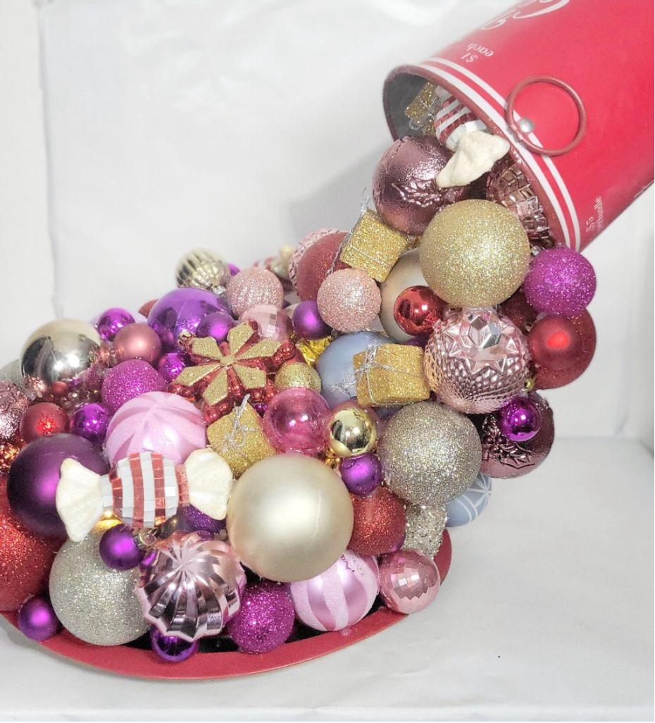 Artisanal made magical floating bucket pouring Christmas ornaments baubles