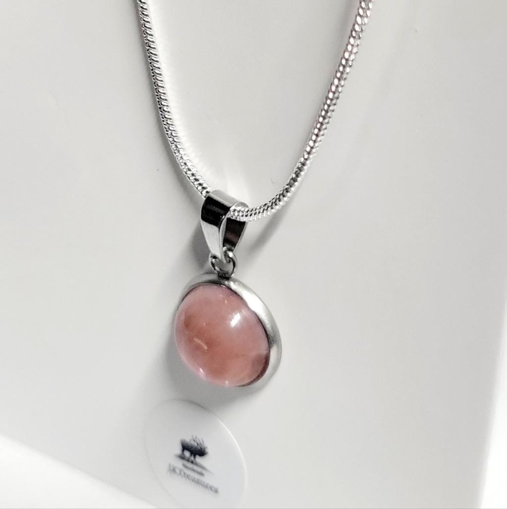 Natural Rose Quartz Crystal Pendant 925 Sterling Silver Necklace