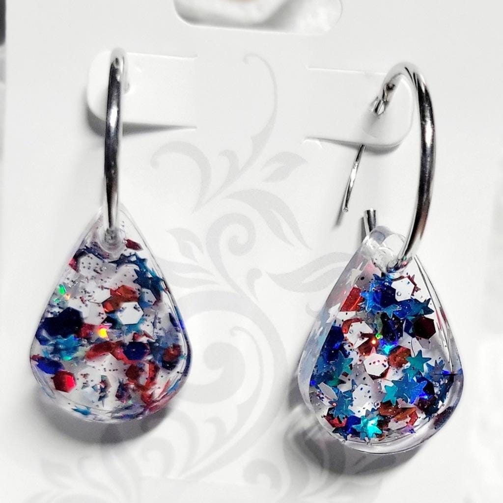 Patriotic 4th Of July Red White And Blue Teardrop Earrings