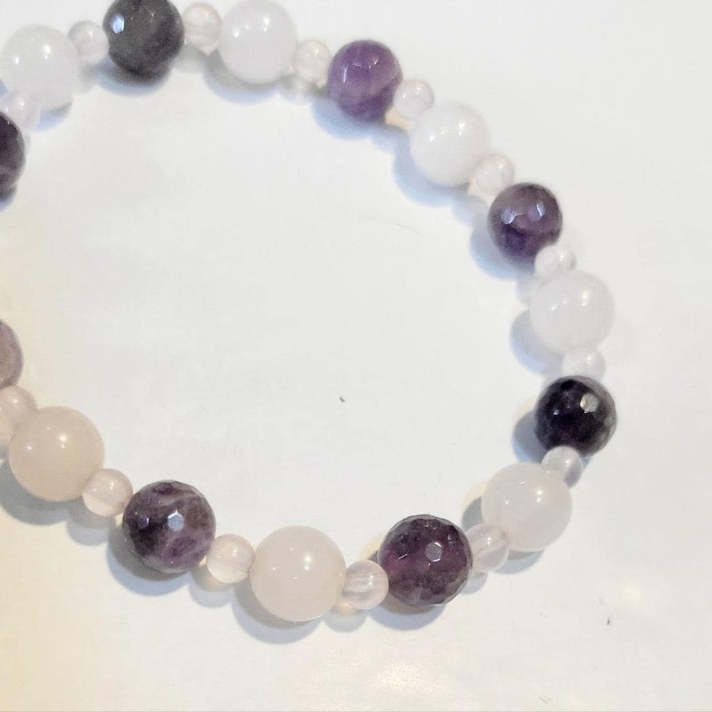 Artisanal Natural Amethyst Clear Quartz Rose Quartz Crystal Beaded Bracelet