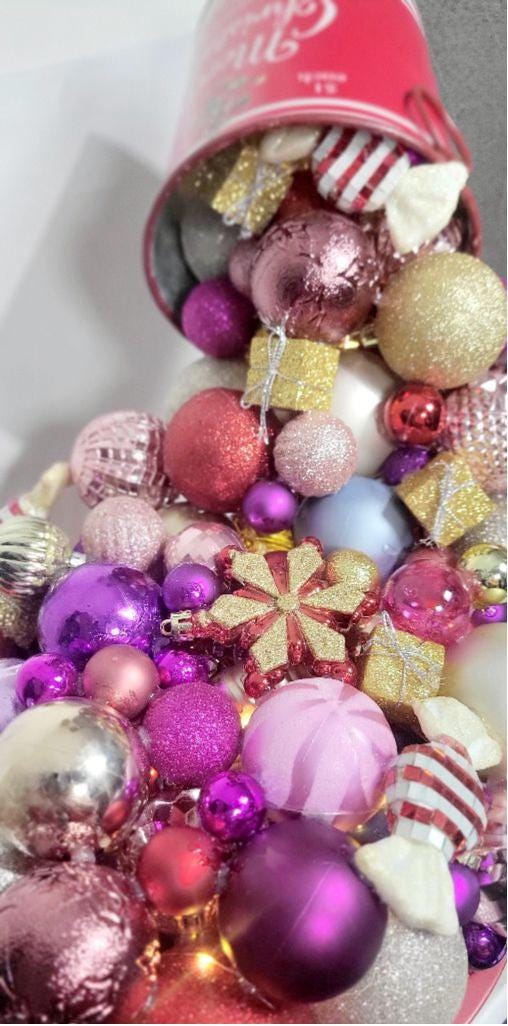 Artisanal made magical floating bucket pouring Christmas ornaments baubles