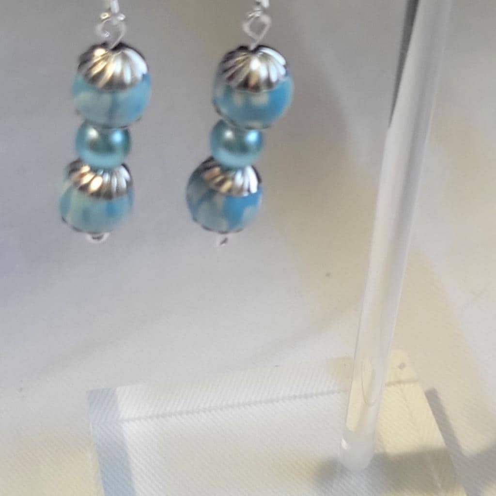 Blue & white dangle drop earrings handmade