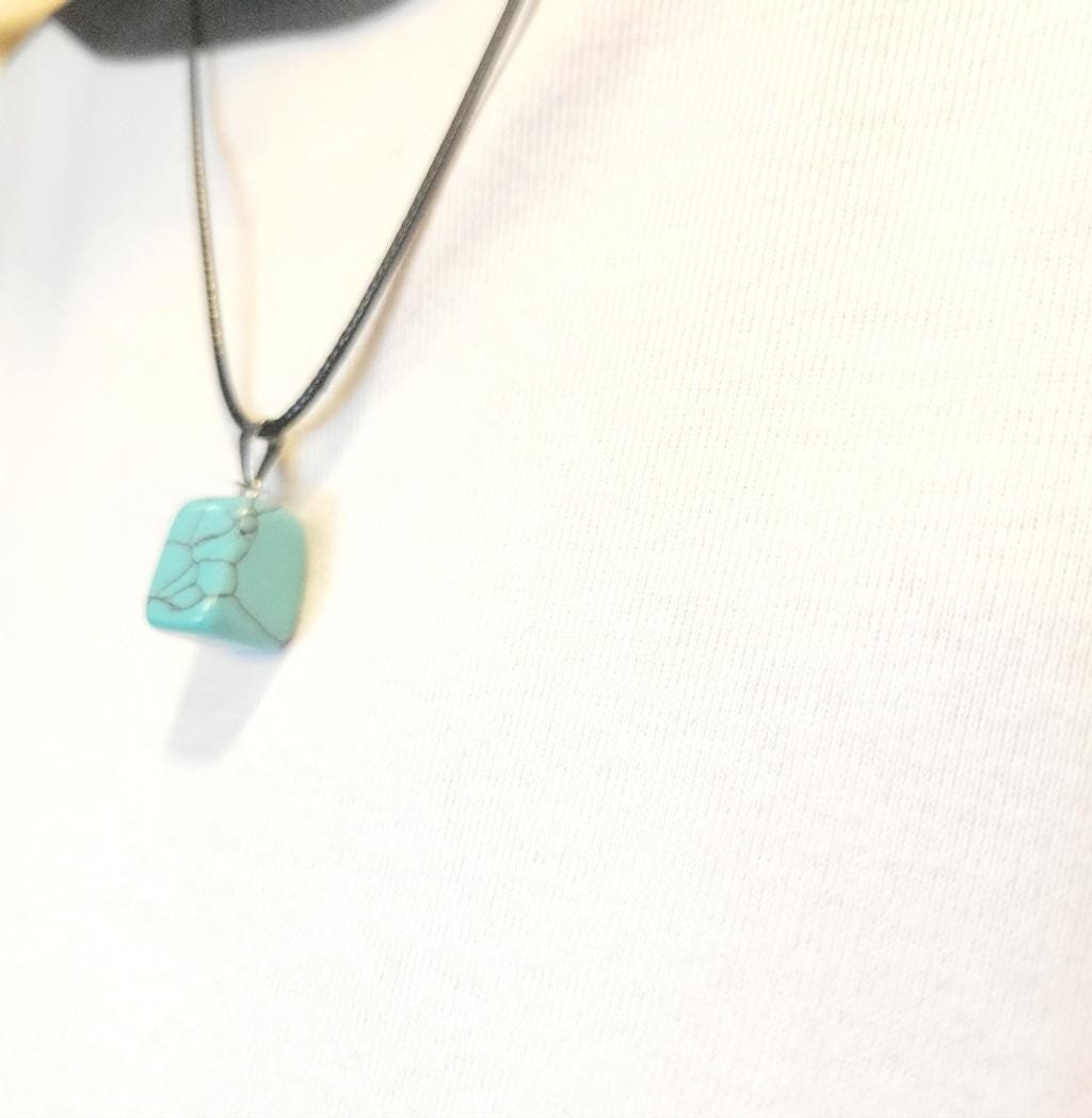 Natural Amazonite Crystal Cube Pendant Necklace