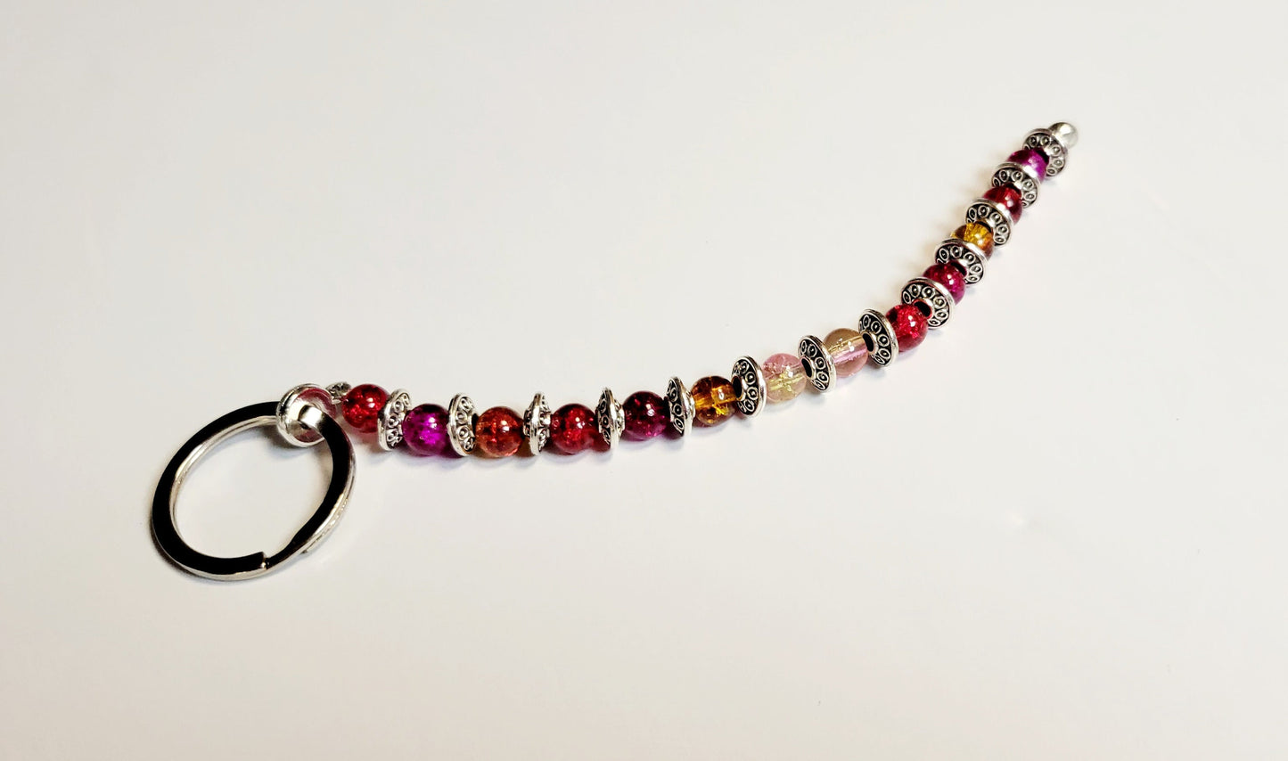 Red purple orange beaded keychain