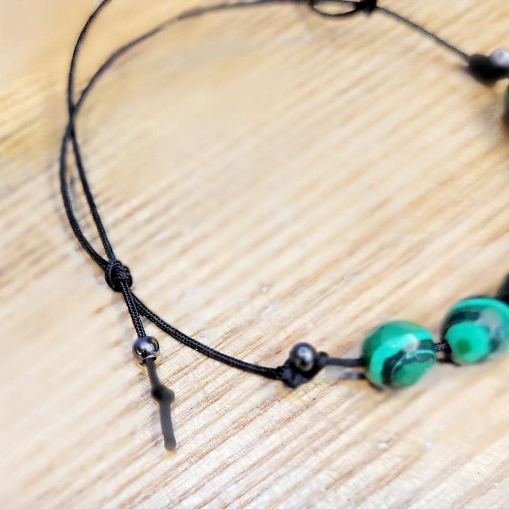 Natural Malachite crystal  adjustable slide knot bracelet
