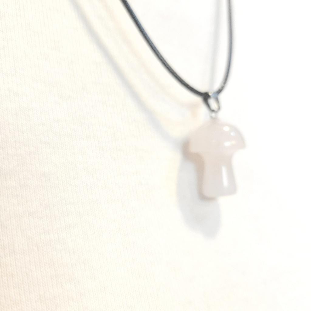 Natural Rose Quartz Crystal Mushroom Pendant Necklace