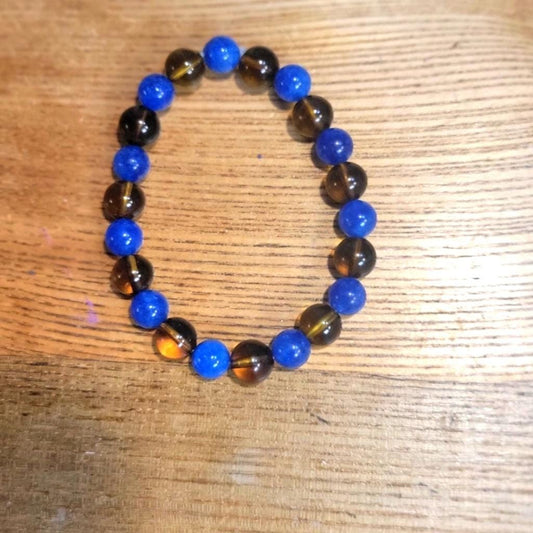 Natural Blue Kyanite & Smoky Quartz Crystal stretch bracelet