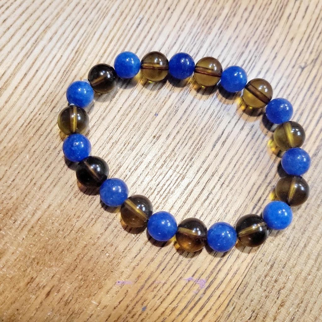 Natural Blue Kyanite & Smoky Quartz Crystal stretch bracelet