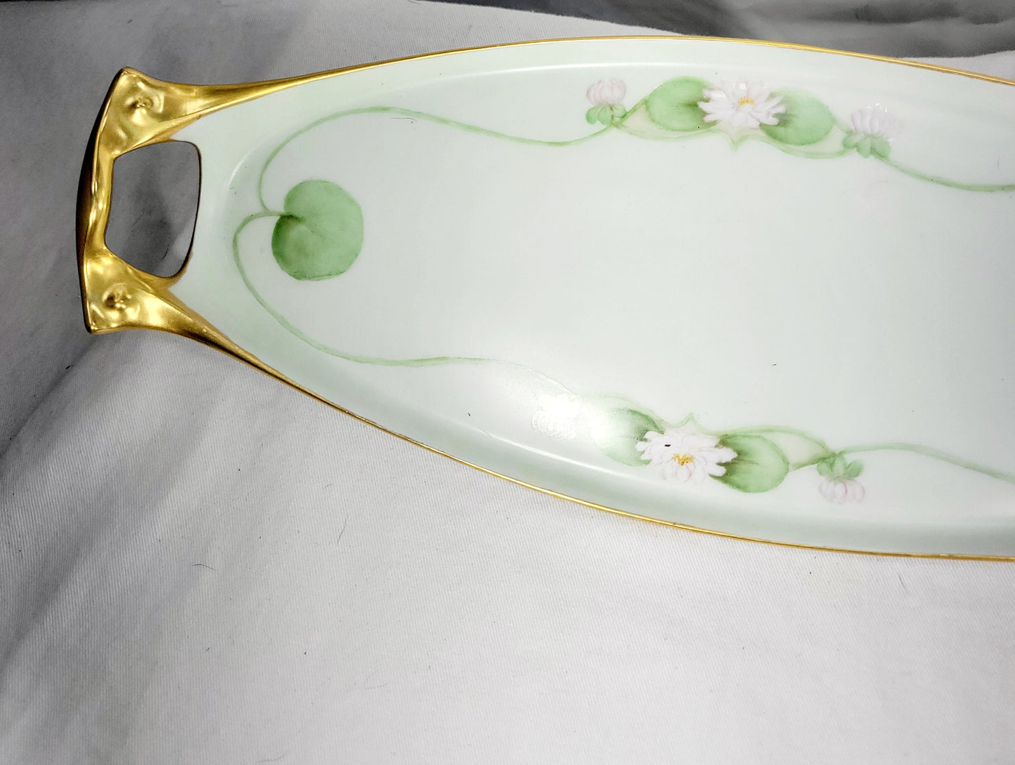 Antique RC Bavaria Germany handpainted porcelain green and gold serving tray