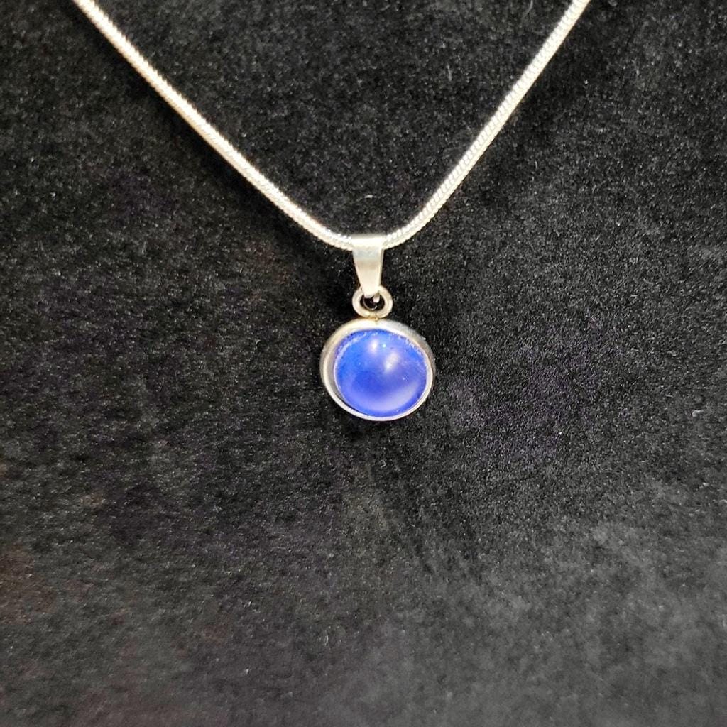Dark blue crystal sea glass rhinestone 925 stamped sterling silver necklace