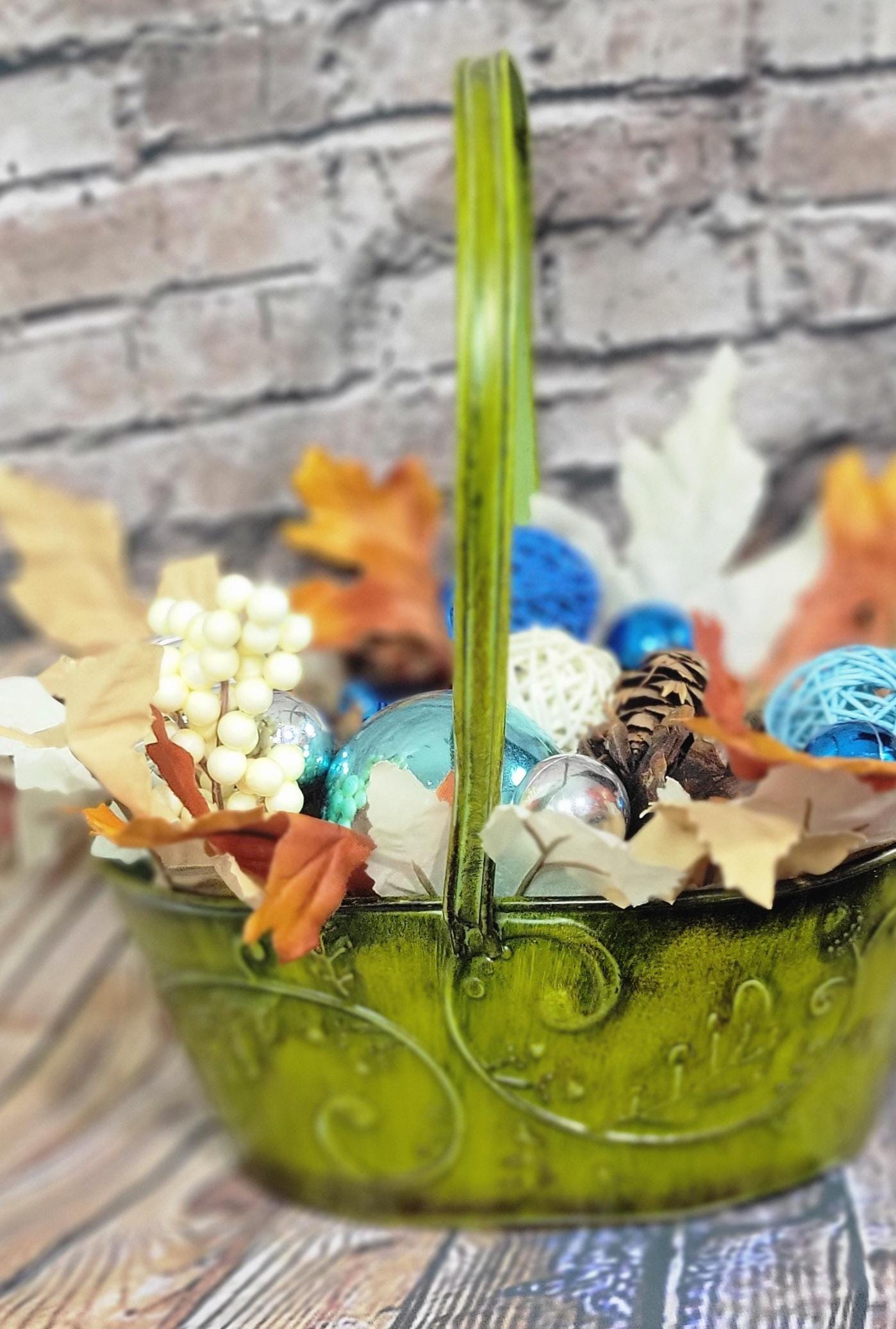 Fall Autumn table decor decorative basket  centerpiece hand crafted