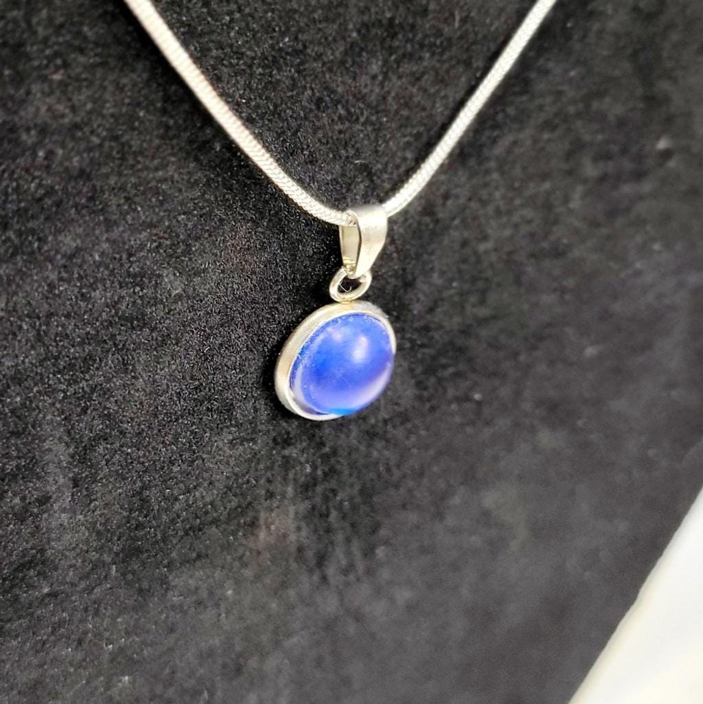 Dark blue crystal sea glass rhinestone 925 stamped sterling silver necklace