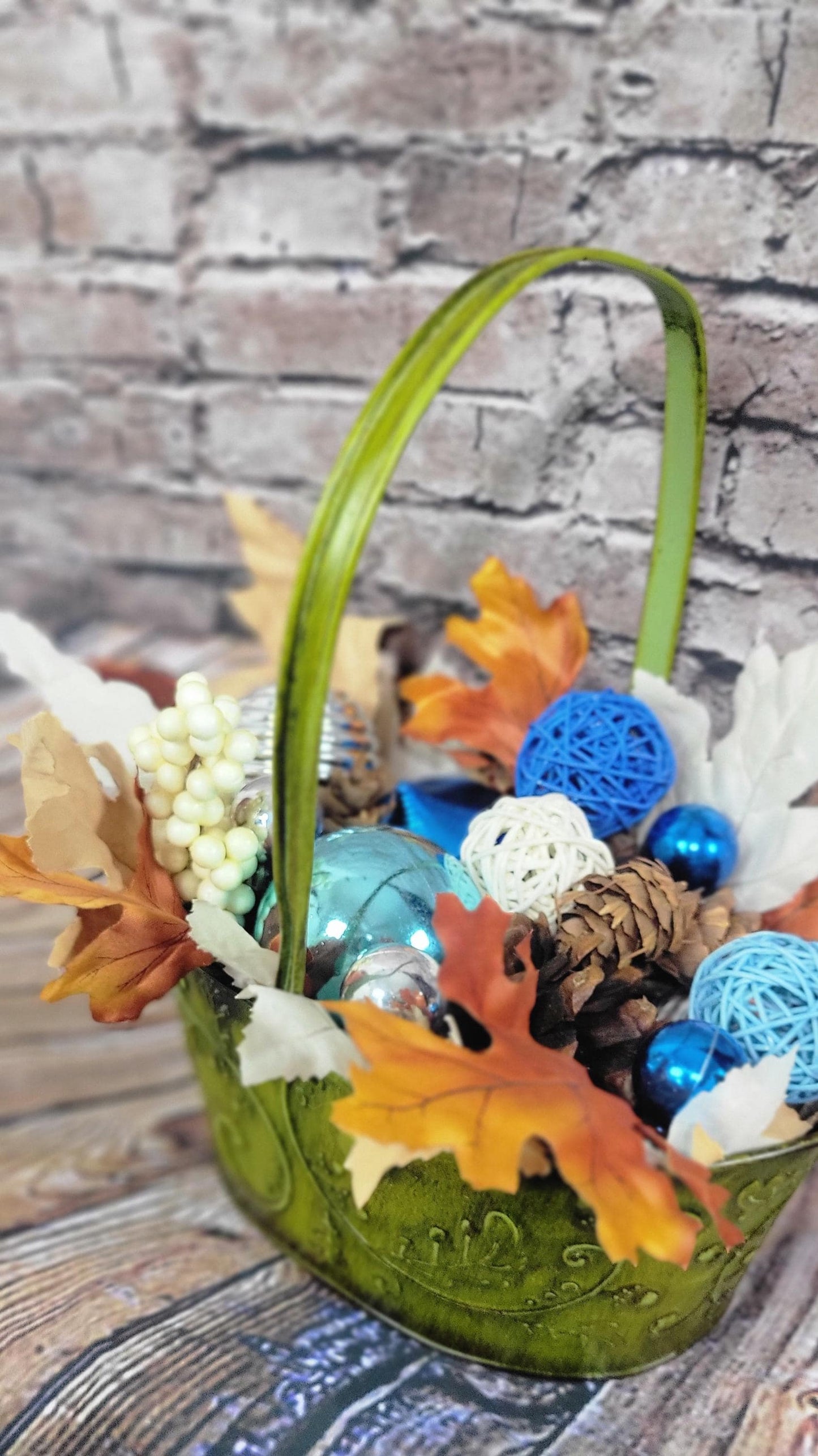 Fall Autumn table decor decorative basket  centerpiece hand crafted