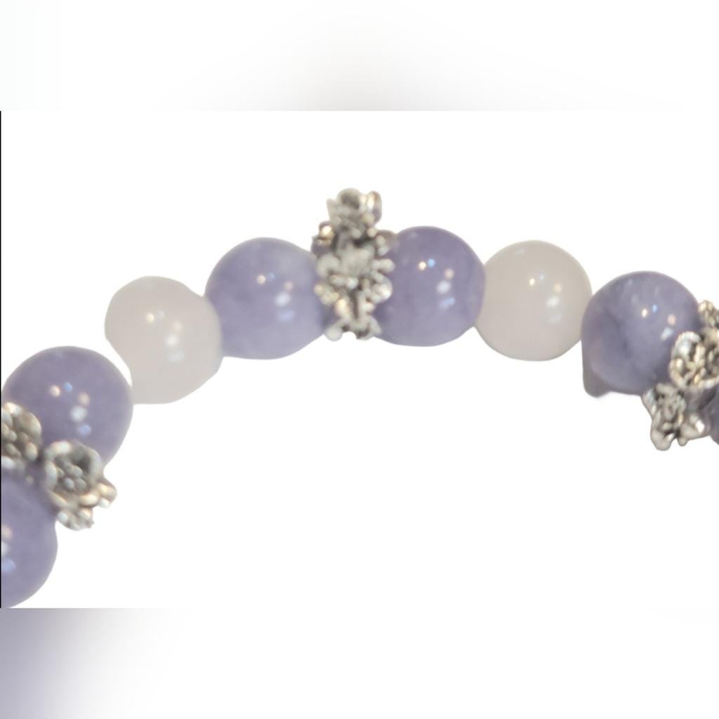 Natural Angelite and Selenite Crystal With Butterflies Floral 7" Beaded Bracelet