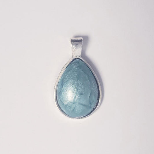 Elegant Hand Crafted Silver and Blue Green Resin Teardrop Pendant