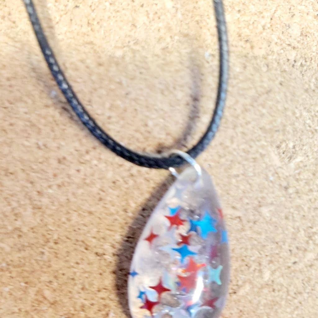 Starry Resin Teardrop Pendant Corded Necklace
