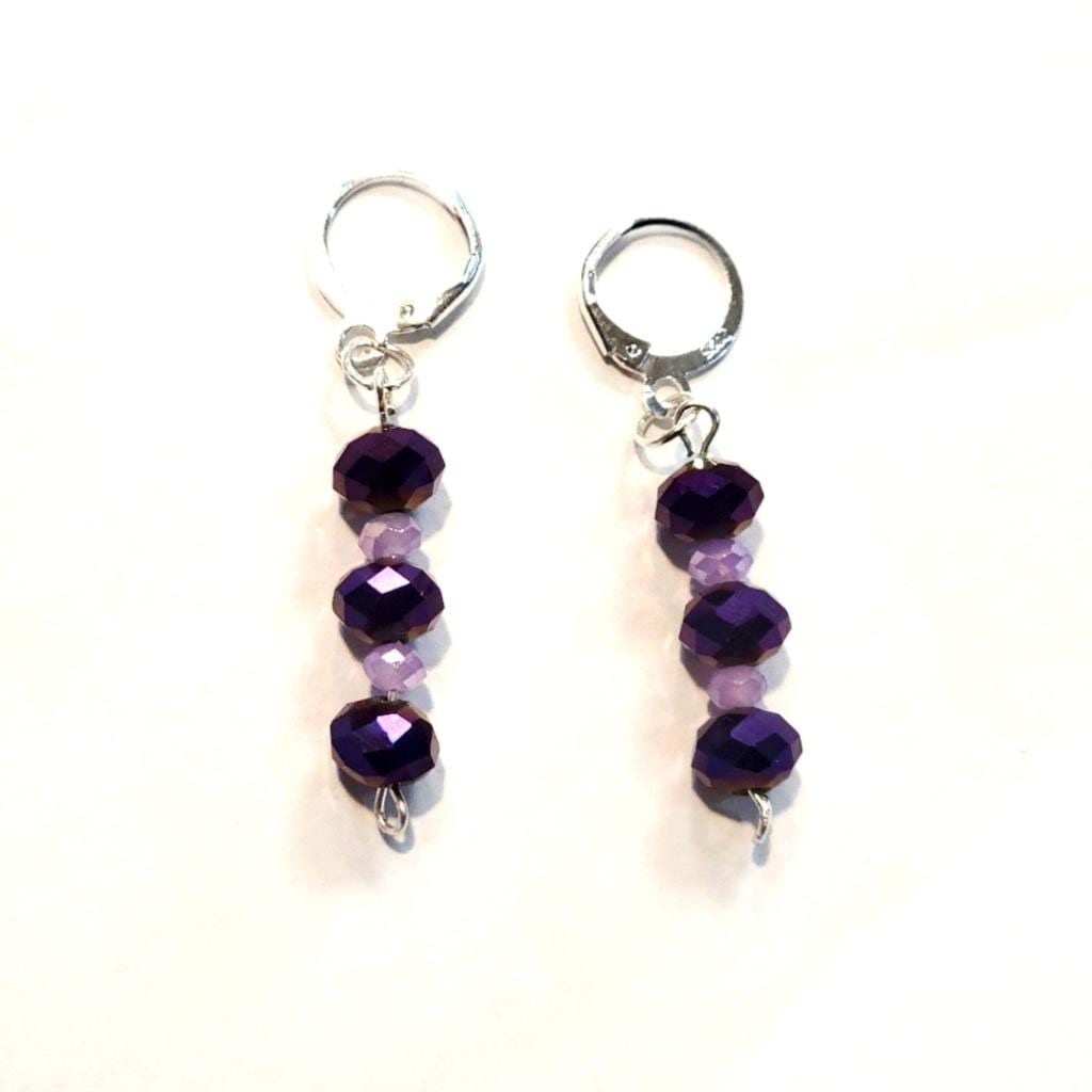 Purple Metallic & Lilac Faceted Beaded Dangle Drop Earrings 925 Stamped