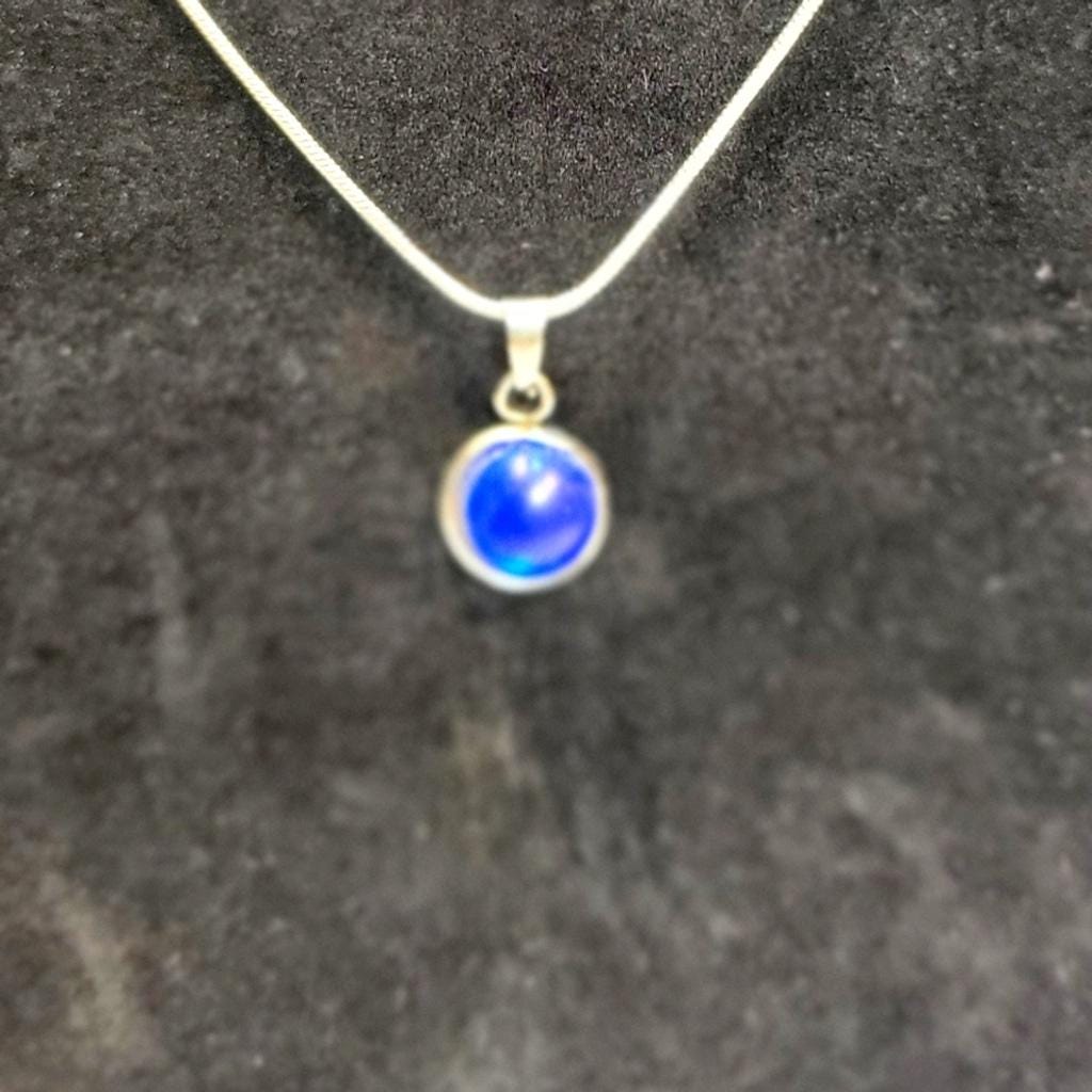 Dark blue crystal sea glass rhinestone 925 stamped sterling silver necklace