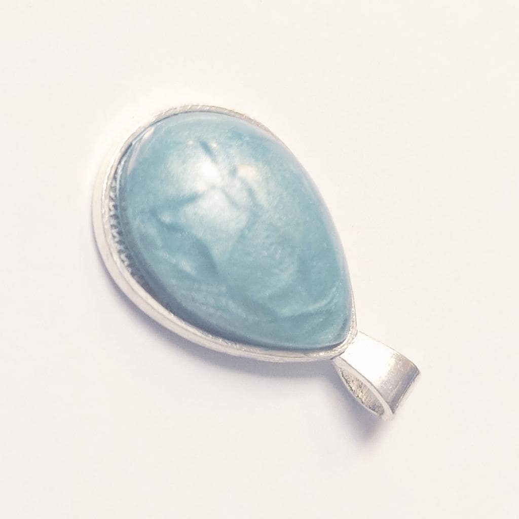 Elegant Hand Crafted Silver and Blue Green Resin Teardrop Pendant