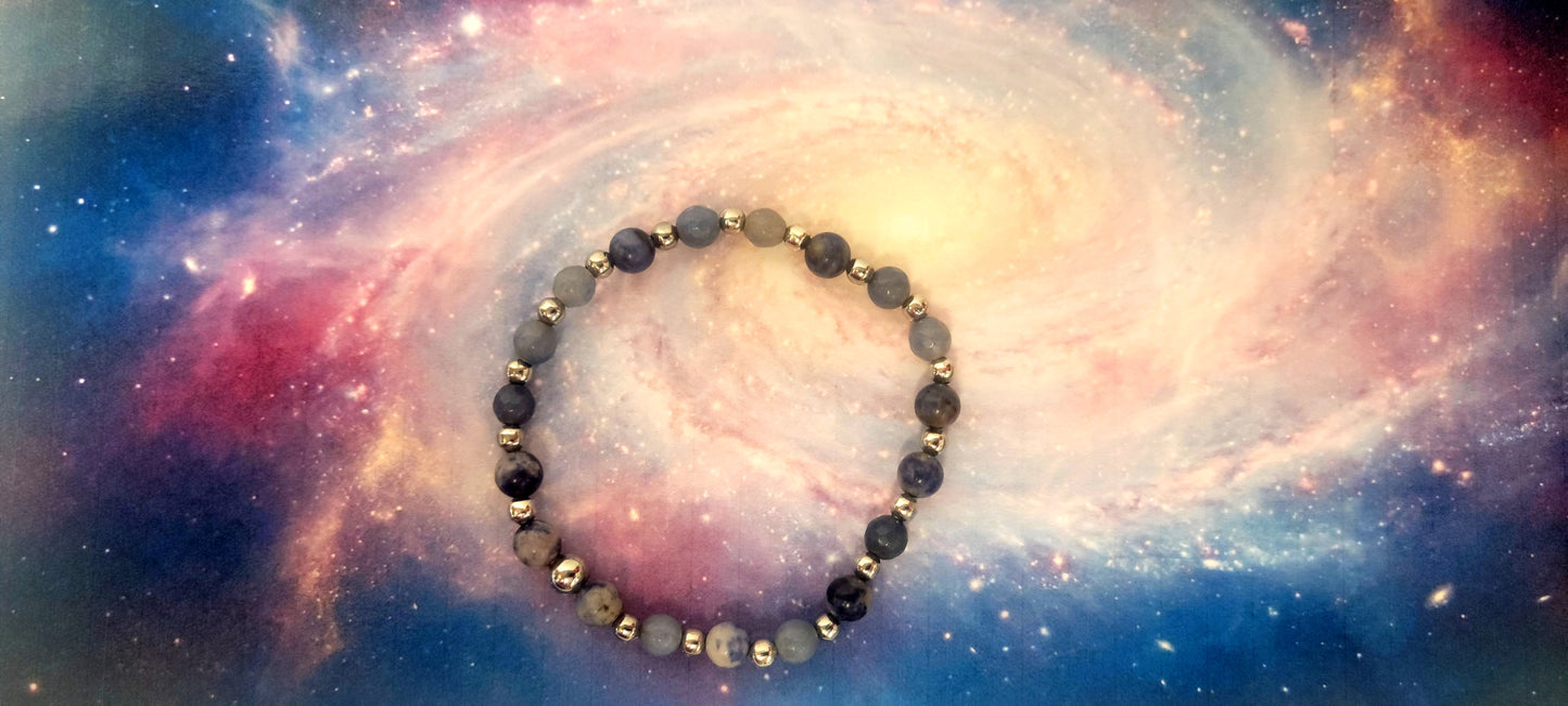 Beaded Bracelet- Sodalite Natural Gemstone 6mm dainty 7"
