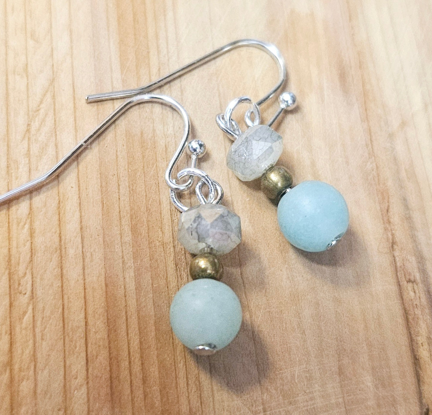 Genuine Amazonite & Faceted Glass Beaded Drop Earrings