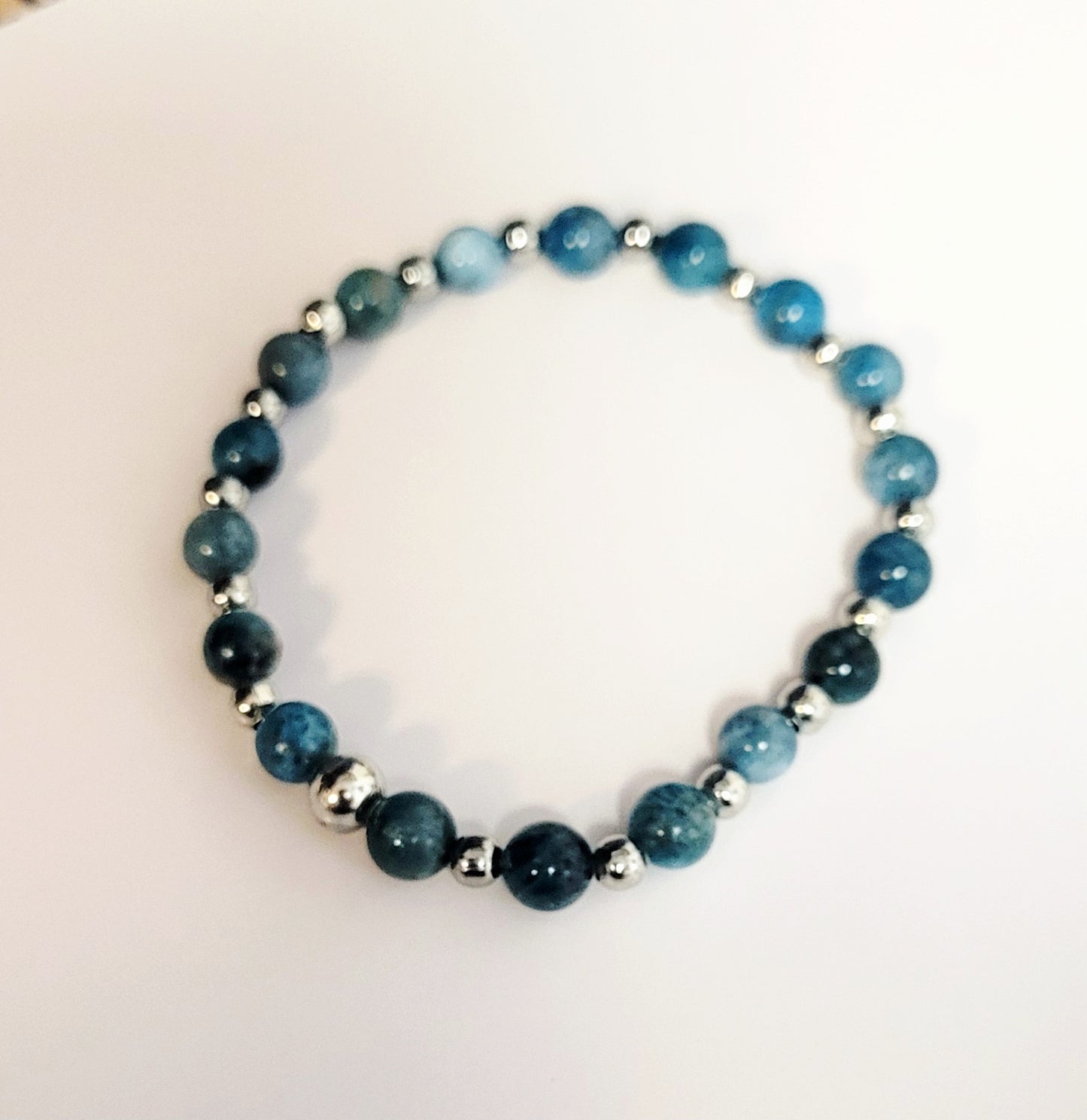 Beaded Bracelet Blue Apatite Natural gemstone 6mm dainty