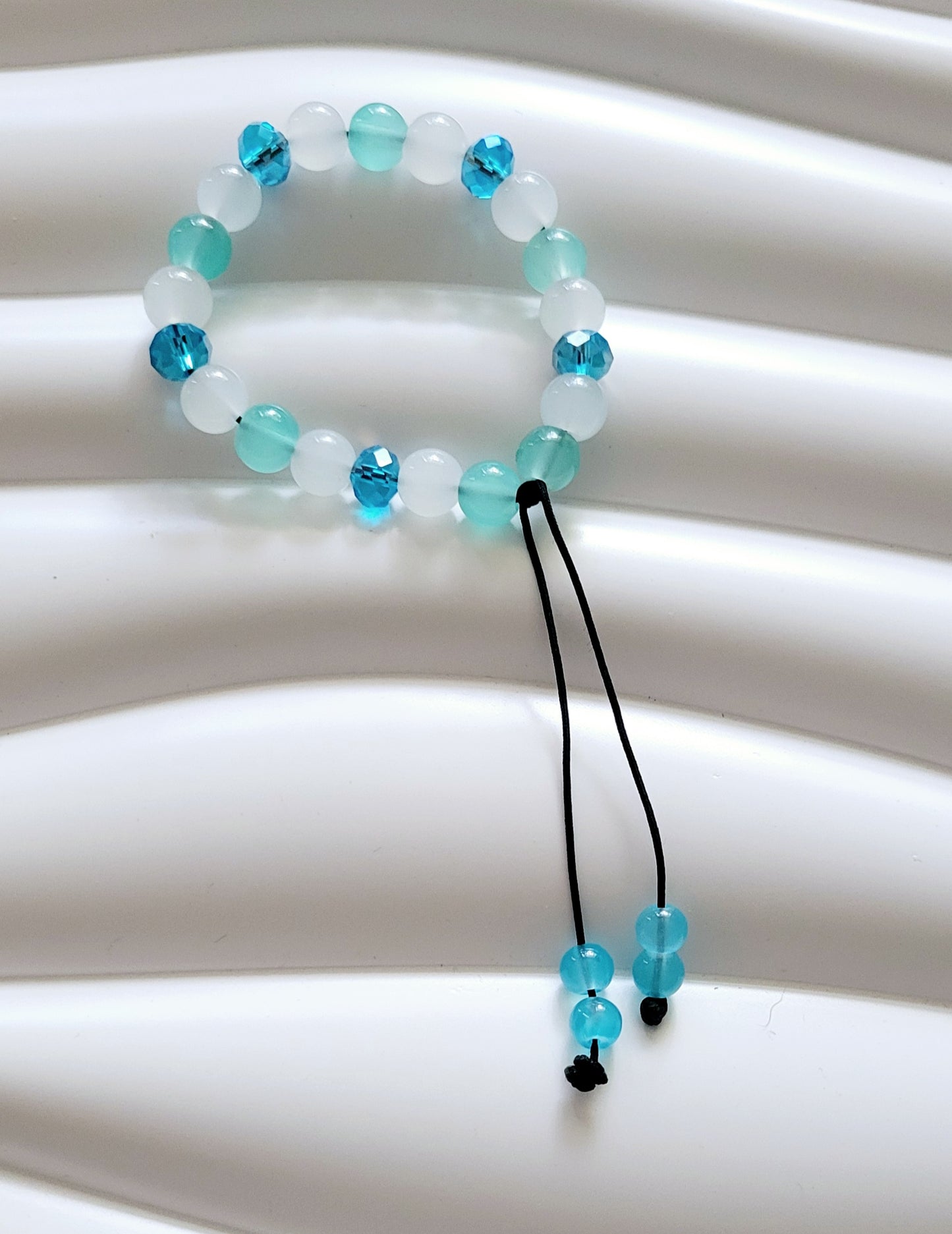 Aqua White Adjustable  Beaded Bracelet