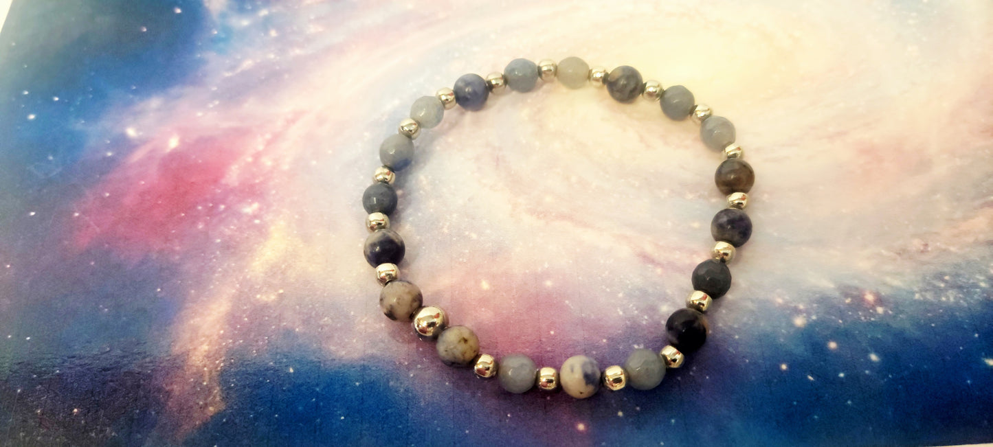 Beaded Bracelet- Sodalite Natural Gemstone 6mm dainty 7"