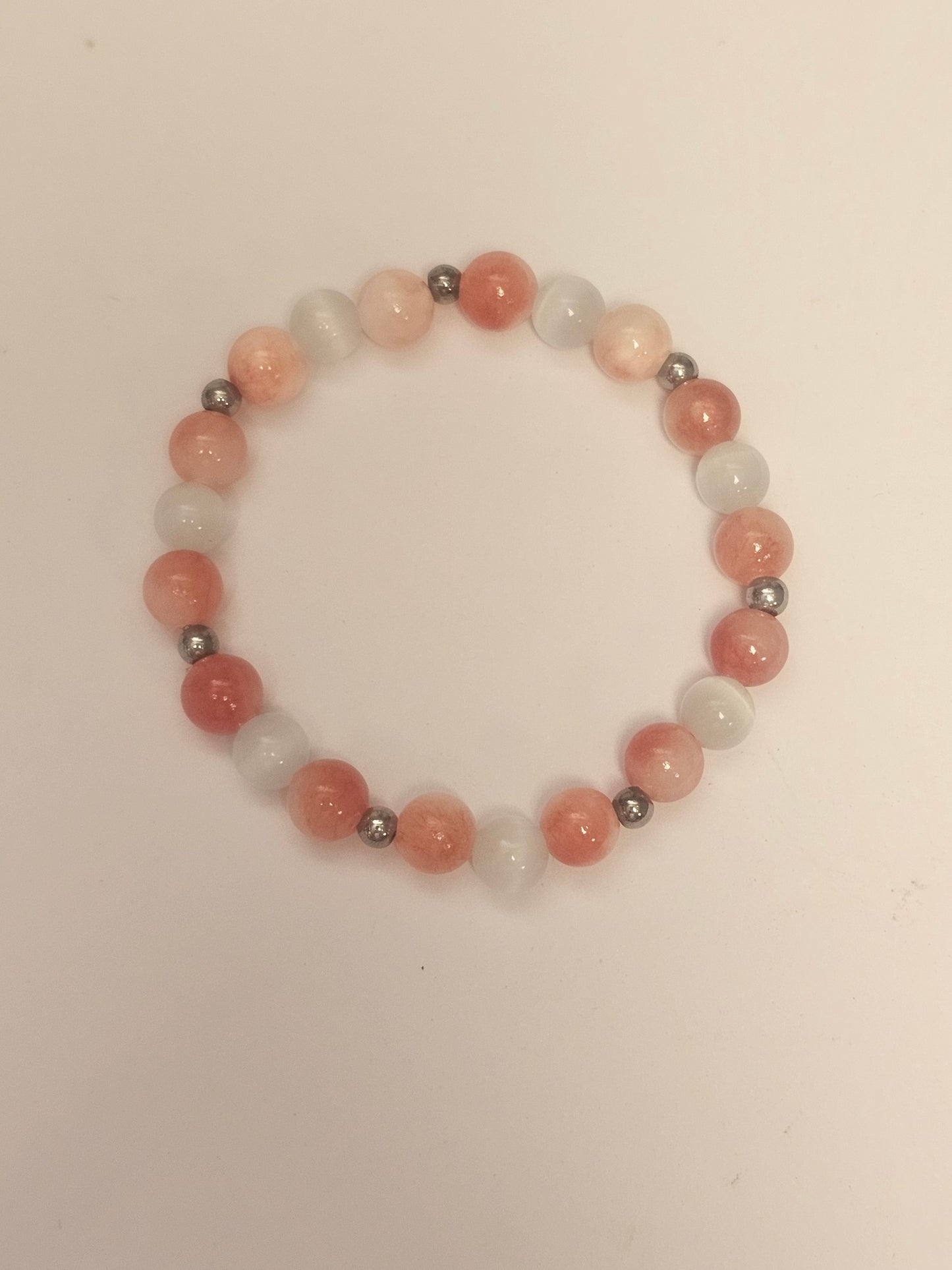 Persian Chalcedony Selenite Beaded Bracelet 6.5 Inch
