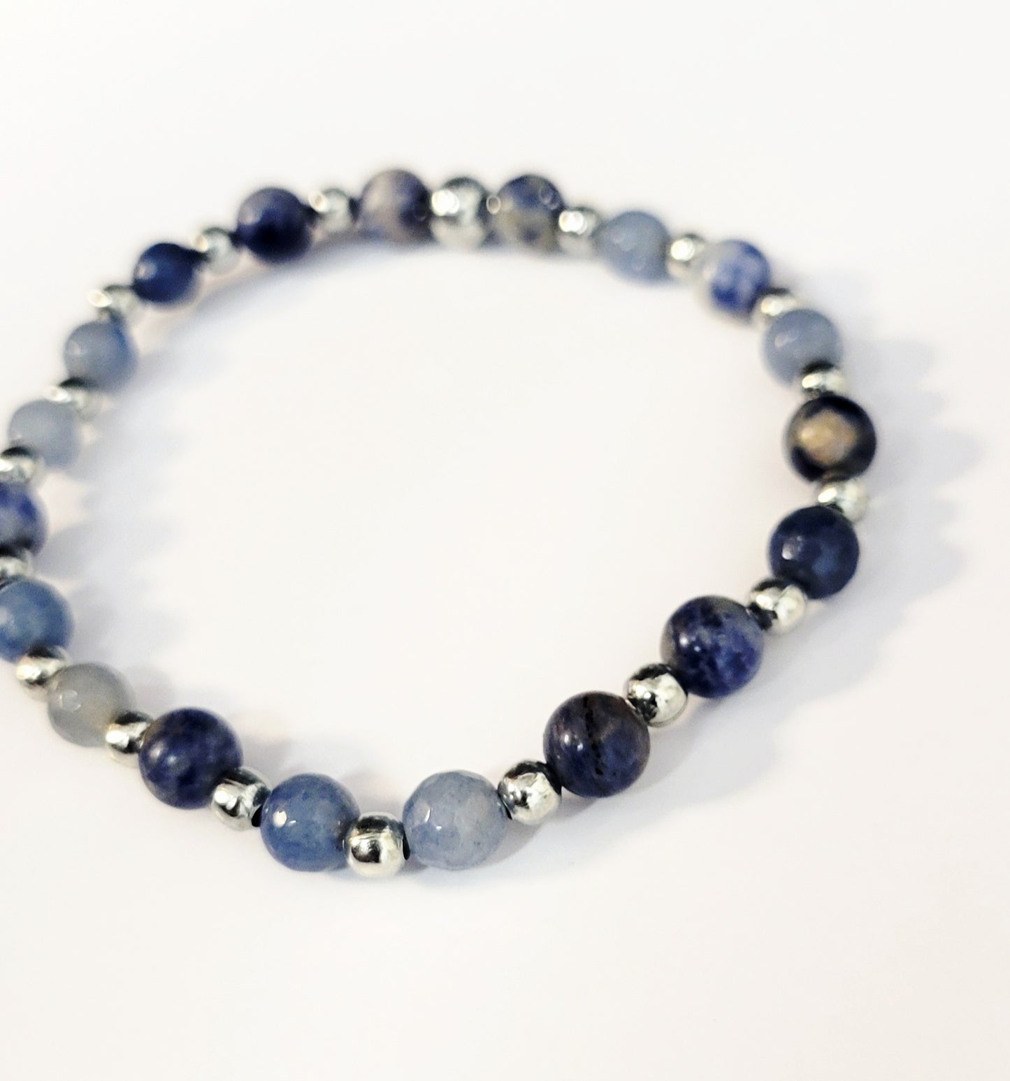 Beaded Bracelet- Sodalite Natural Gemstone 6mm dainty 7"