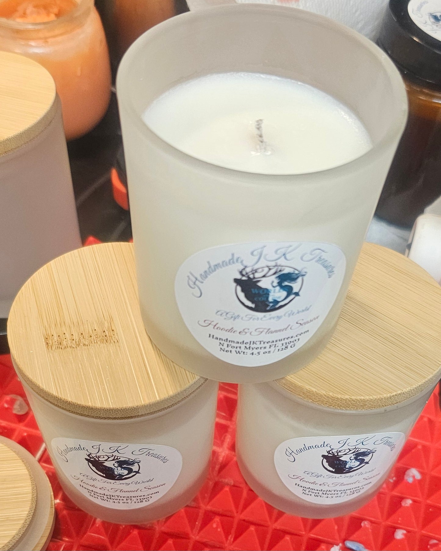 Fall Fragrance Hoodie & Flannel Season Vegan Soy Wax Candle 4.5 oz Frosted jar