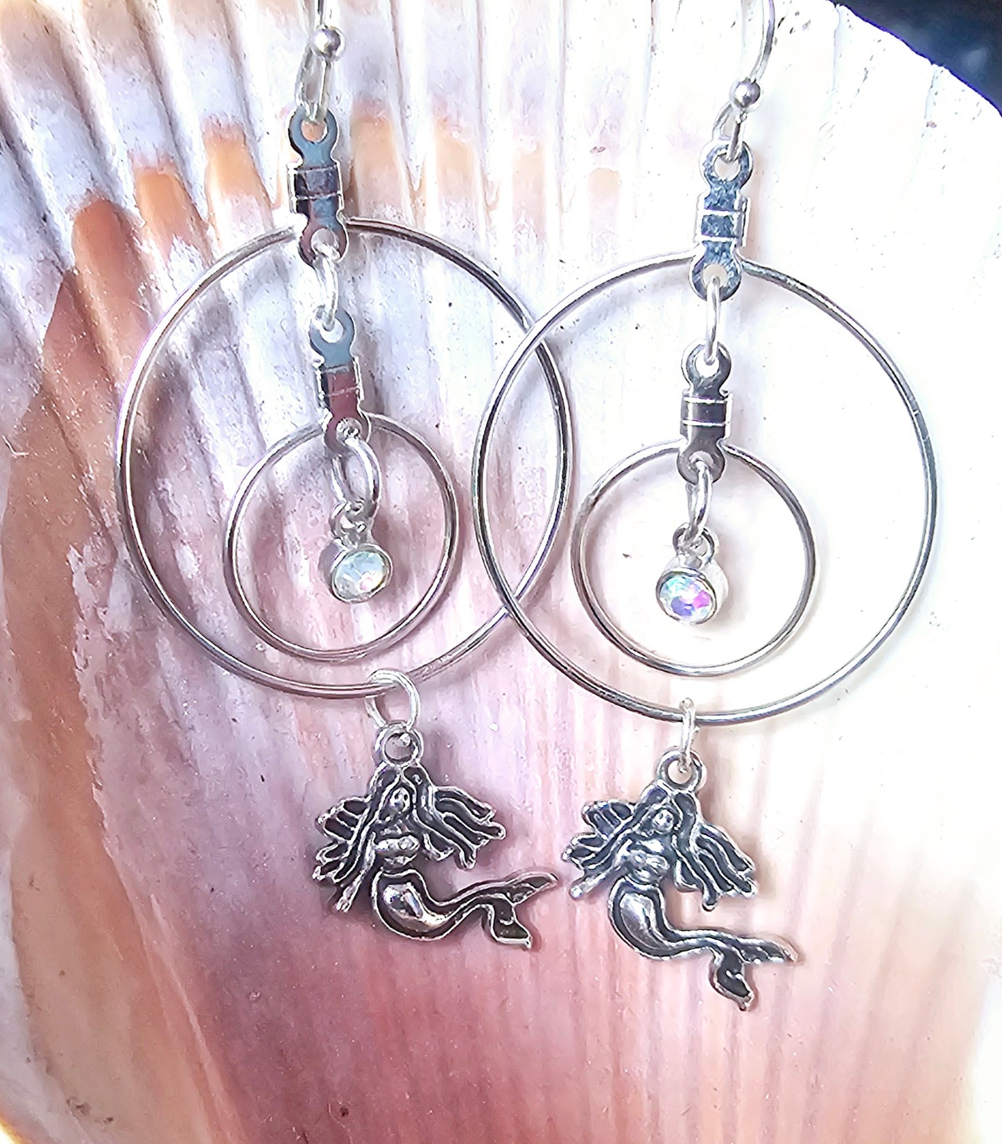Multi-hoop dangle earrings | Mermaid charm