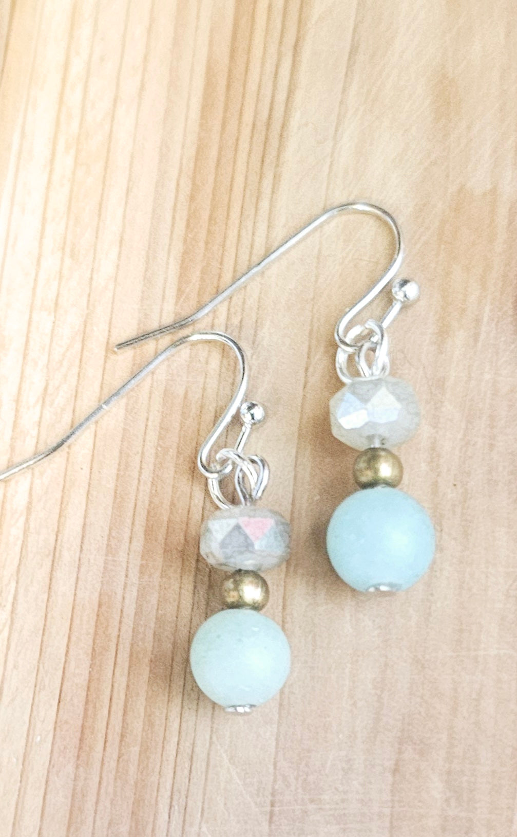 Genuine Amazonite & Faceted Glass Beaded Drop Earrings