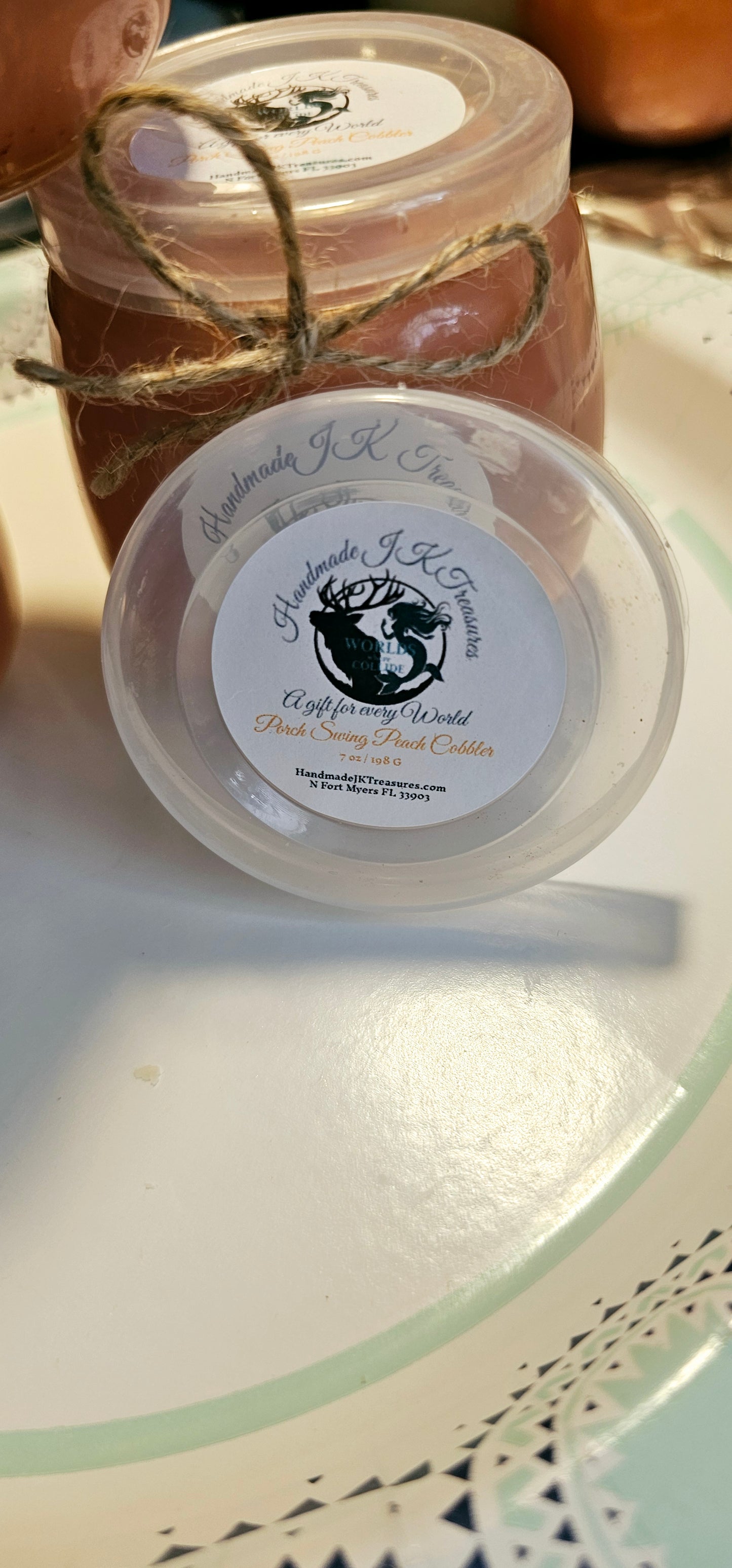 Porch Swing Peach Cobbler Vegan Soy Wax Candle 7 oz