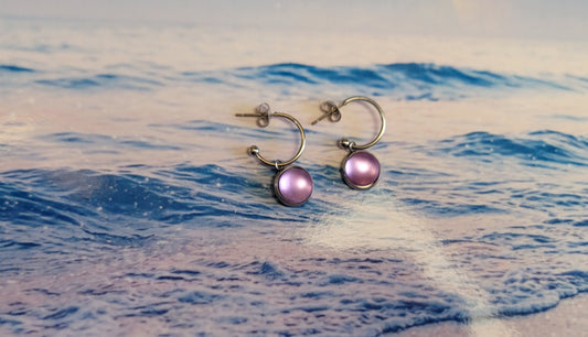 Dark Pink Crystal Sea Glass Rhinestone Dangle Hoop Earrings