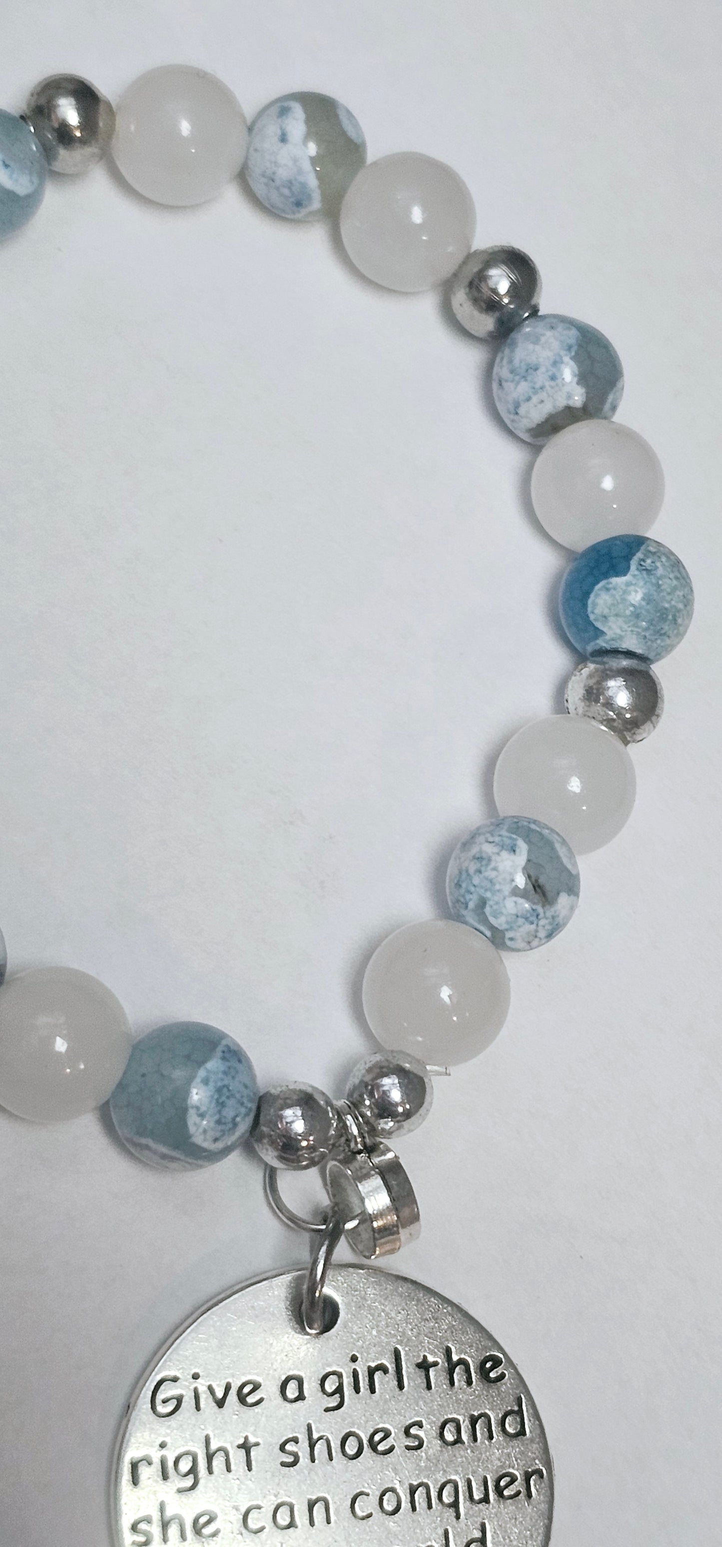 Conquer the World: Blue Fire Agate & White Jade Statement Bracelet