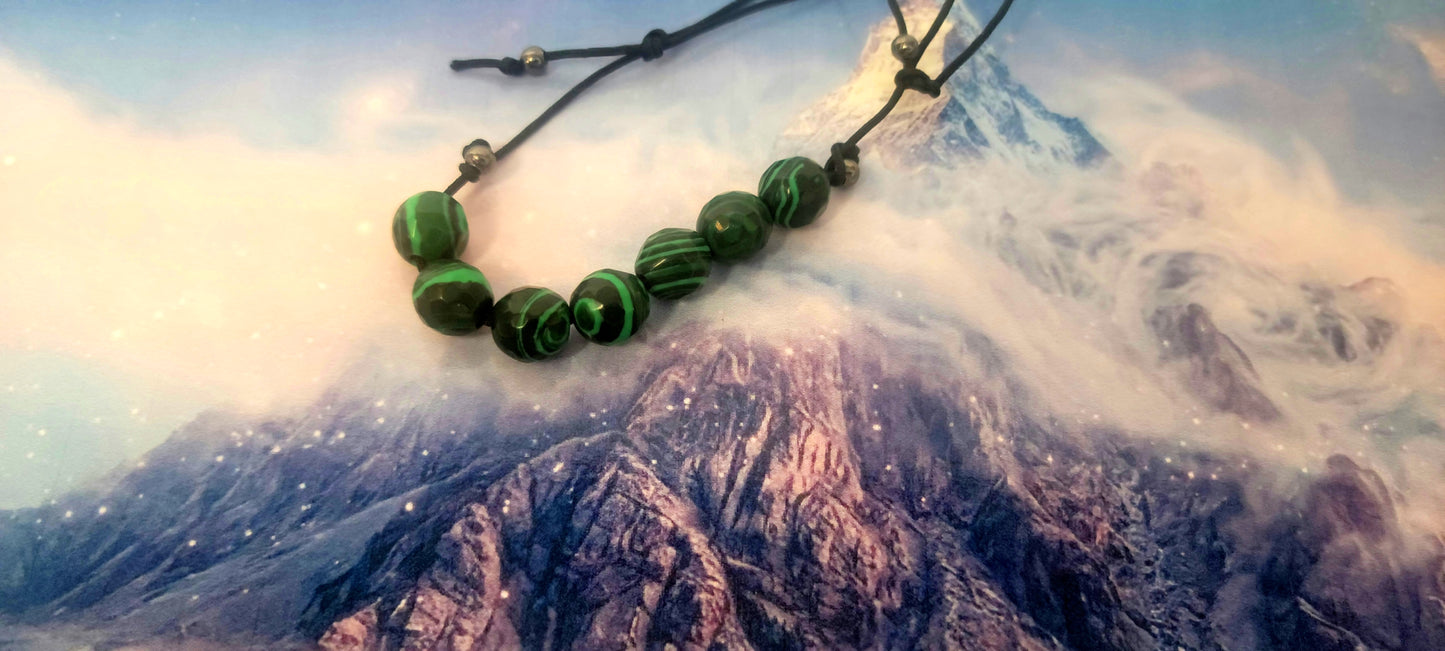 Natural Malachite crystal  adjustable slide knot bracelet